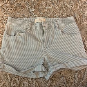 Blue and white striped PacSun superstretch Shorty shorts